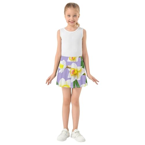 White Yellow Flowers Violet Girls' Shorts Athletic Skorts Tennis Skirts Toddler Dance Little Girl 3t3