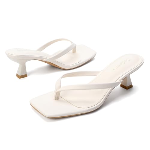 Image of Goderci Kitten Flip Flop Thong Low Heels for Women Square Open Toe Slip On Heeled Sandals