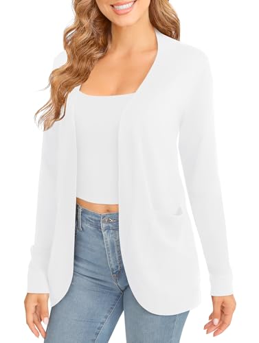 Image of EXCHIC Women's Long Sleeve Lightweight Knit Sweater Cardigan Curved Hem Open Front Cardigans with Pockets