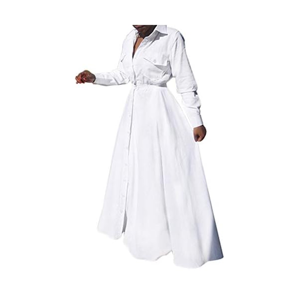 Bodycon4U-Womens-Pleated-Long-Sleeve-Party-Cocktail-Long-Maxi-Button-Down-White-Shirt-A-line-Dress-Plus-Size-Pockets-Front Bodycon4U Women's Pleated Long Sleeve Party Cocktail Long Maxi Button Down White Shirt A-line Dress Plus Size Pockets Front XL