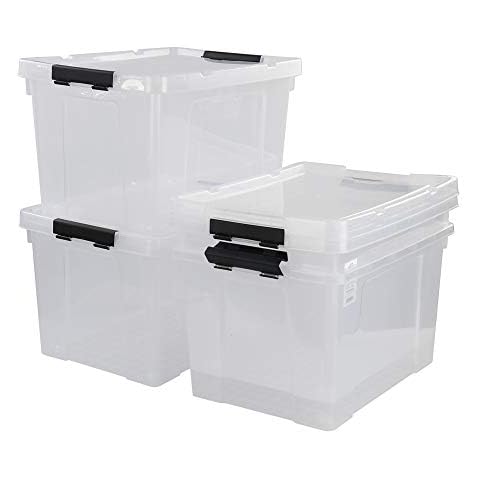 Hespapa 50L Clear Storage Box with Wheels, Large Plastic Boxes, Pack of 4 Cover