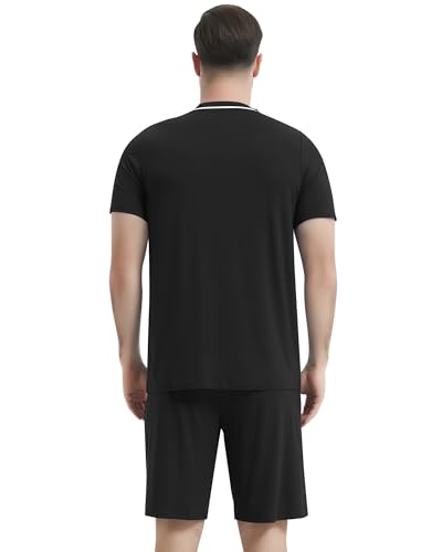 Image of NACHILA Pajamas Set for Men-Viscose Made from Bamboo, Short Sleeve Sleepwear Cool Pjs with Shorts Pants Soft Loungewear