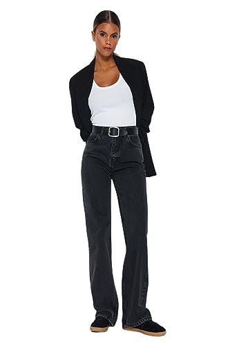 Trendyol Damen Gerade Weites Bein Hohe Taille Jeans