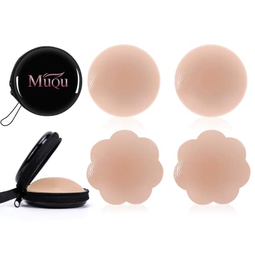 Niidor Reusable Silicone Nipple Covers - Invisible Adhesive Pasties, Round Cream, One Size - View #2