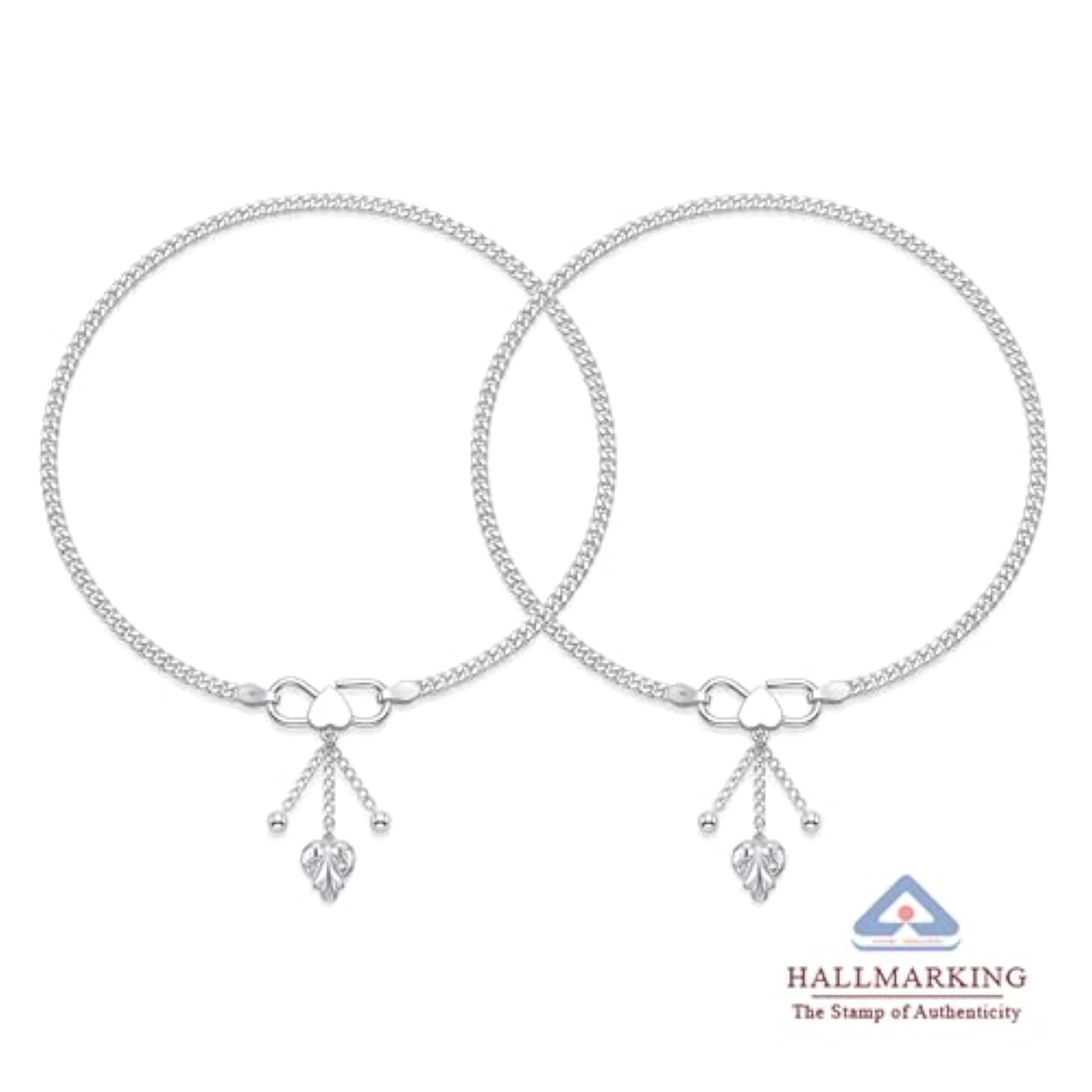 Women's 925 Sterling Silver Elegant Designer Chain Anklet, Hallmarked
