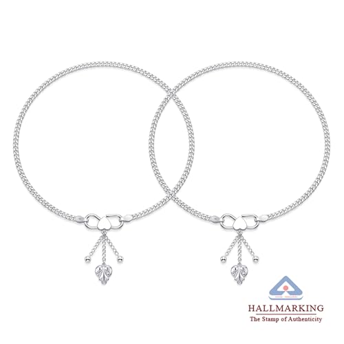 Image of TRUESILVER ACPL 925 Sterling Silver Anklets for Women | BIS Hallmarked Elegant Designer Chain Anklet Jewelry for Wedding Party Everyday Wear (Pair)