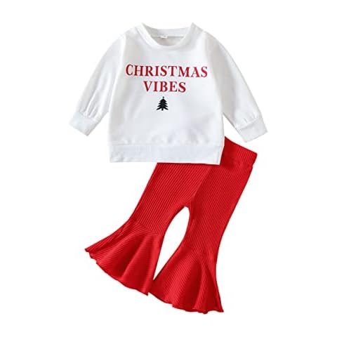 Askwind Toddler Baby Girl Pumpkin Sweatshirt Long Sleeve Shirts Top Solid Flare Bell Bottoms Pants Outfit Halloween Clothes(0-6 Months, Christmas) Cover