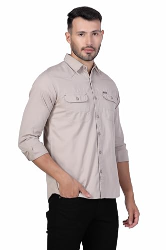 Image of Men's Cotton Twill Utility Shirt | Full Sleeve Button-Down Casual Shirt | Dual Chest Pockets | Comfortable Regular Fit | Everyday Wear