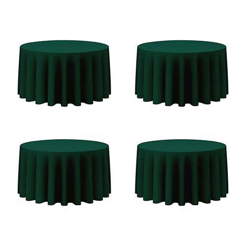 BRILLMAX 4 Pack Hunter Green Round Tablecloths 120 Inch for 60” Tables - 150 GSM Polyester Fabric,...