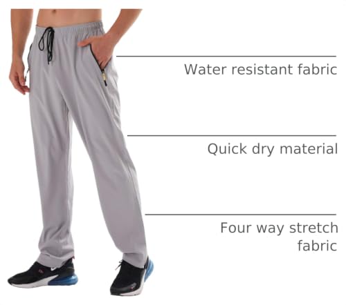 Image of Men's Elastic Waist Hiking Pants Water Resistant Quick-Dry Lightweight Outdoor Sweatpants with Zipper Pockets