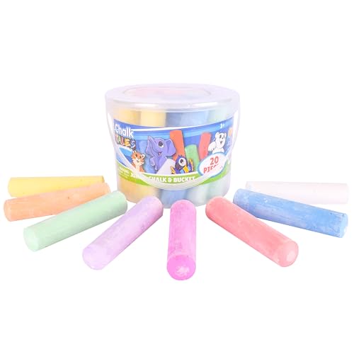 Image of Sunny Days Entertainment Sidewalk Chalk Set for Kids with Storage, Washable, Jumbo Colored Chalk for Outdoor Play and Chalkboard Art - Ages 3+ (20 Pieces, Multicolor)