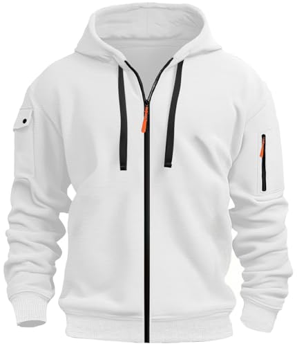 MEDUOLA Sudadera con Capucha para Hombres Manga Larga Suéter con Cremallera Sudaderas Hoodie Otoño-Invierno Gorro con Cordón Entretiempo(A12-Blanco,M)