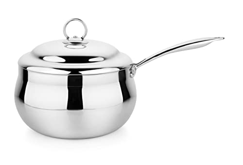 Image of Prabha Stainless Steel Belly Sauce Pan, Included Lid, 18cm, 2.9L Capacity, Tri-Ply Layer, Compatible with Induction and Gas Stove.