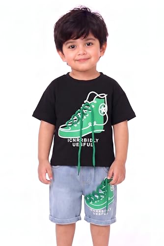 Image of Krishn Creations Kids Clothes for Boys | Cotton Printed Half Sleeve T-shirt and Shorts Baby Boy Dress | Casual Wear Kids Clothes