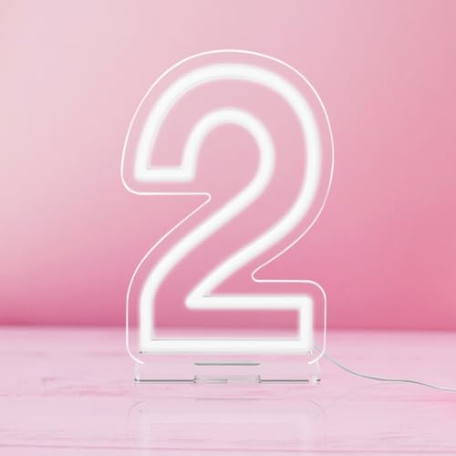 Image of YALLOVE Neon Sign Number 2, 9.8 inches Height USB Powered Night Light-up Numbers for Birthdays Decor, Party Anniversary, Cafe Bar Decor (Small)