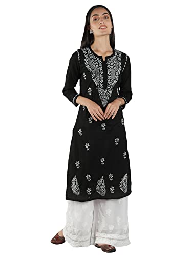 Image of Seva Chikan Hand Embroidered Lucknowi Chikankari Cotton Kurta Kurti for Womens SCL4219