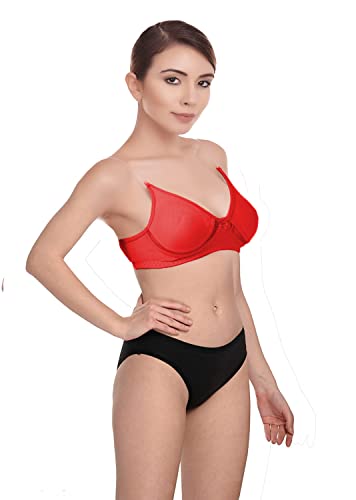 Image of Wirefree Non-Padded T-Shirt Bra Panty Set with Detachable Transparent Straps for Women /Girls.