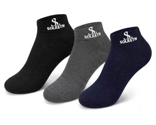 Image of Ankle Socks, 3 Pairs, Black, Navy Blue, and Charcoal Grey, Stretch Fit, Reinforced Heel and Toe, for Men and Women
