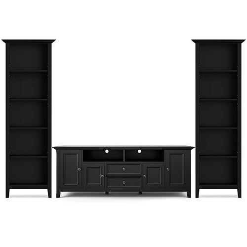 Image of SIMPLIHOME Amherst TV Stand and Bookcase in Black (Set of 3)