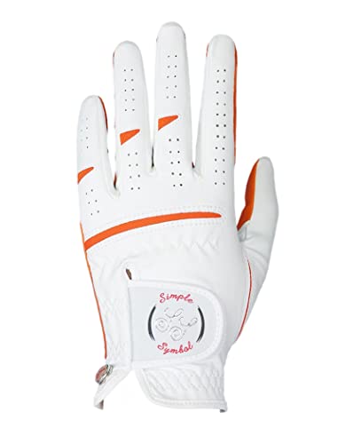 Simple Symbol Women's Golf Glove Microfiber With Colorful Cabretta Leather Six Pack(Left Is Wear On Left Hands,Right Is Wear On Right Hands) Four Colors White/Sky/Orange/Red(Orange,S,Left) #TOP2