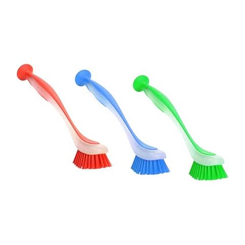 Zuvo Plastic Long Handled Scrubbing Suction Cup, Durable Bristles,Dish Washing Brush.Washing Up Kitchen Brush, Assorted Colour, 5 X 21 X 5 cm-Pack of 3 Cover