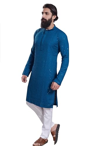 Image of DIVISIVE Men's Sequince Embroidered Cotton Blend Only Slim Fit Kurta