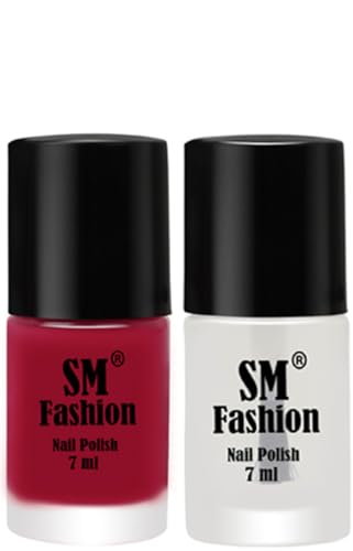 Image of Long Lasting Nail Polish | Nail Paint Combo 7 ml Each) - Set of 2 Dark Magenta-Top Coat