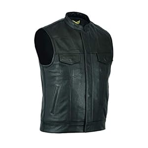 Leatherick SOA biker gilet van echt leer voor biker-cut-off-stijl, met diepe zakken, perfect voor ruiters (4XL – EUR64…