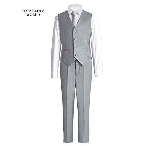 Marvelous World Boys' Suits Slim Fit 5 Pieces Adjustable Waist Boys Formal Suit Set Light Gray #TOP2