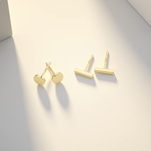 JIAYIQI 925 Sterling Silver Stud Earrings Simple Mini Bar Circle Dot Heart Star Lightning Bolt Stud Earrings 14K Gold Plated Cartilage Earrings Studs for Women Men Hypoallergenic Jewelry4