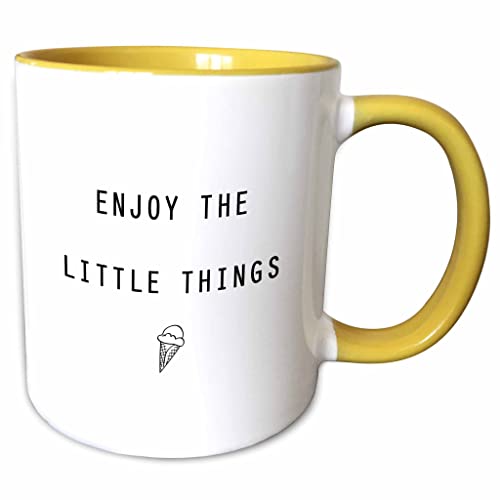 3dRose ENJOY THE LITTLE THINGS ICE CREAM CONE 11oz Two-Tone Yellow Mug