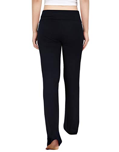 HDE Women's Color Block Fold Over Waist Yoga Pants Flare Leg Workout Leggings3