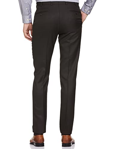 Image of Park Avenue Men's Polyester Blend Solid Pattern Super Slim Fit Flat Front Formal Trouser