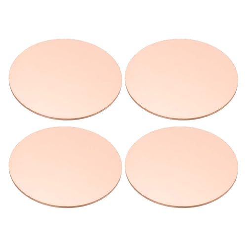PATIKIL 4 Pcs Round Copper Plate, 50mm Round Copper Sheet Metal Disc Blank Circle for DIY Crafts Repair Laser Engraving Metal Stamping Blanks Name Tags, 1.0mm Thick