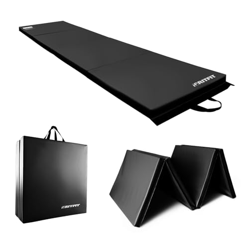 RitFit Upgraded Folding Exercise Mat, 2 Inch Thick Gymnastics Mat 3’x6’,4’x8’,4x10’,2'x8' with Carrying Handles for Yoga, MMA, Stretching, Core Workouts and Home Gym Protective Flooring (Black(2' x8'))