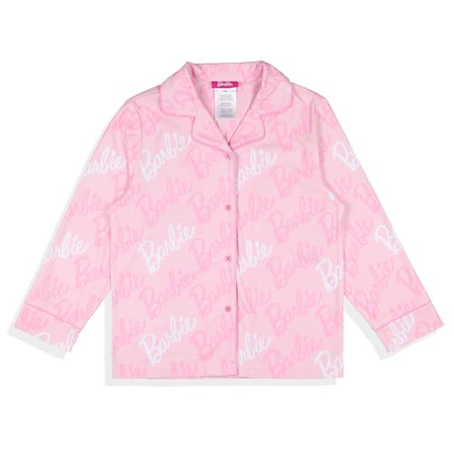 INTIMO Barbie Pajama Girls' Barbie Logo Button Front Long Sleeve Shirt and Pant 2 Piece Set Sleepwear3