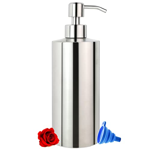 18 oz Large Countertop Soap Dispenser, Brushed Nickel Stainless Steel Soap Pump Bottle - Rust and Leak Proof Liquid Hand Soap Pump, for Bathroom & Kitchen, Countertops (18 Oz / 550ml)