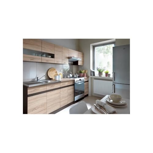 Générique JUNONA Cuisine Complete 2m40 avec éclairage LED - Décor Chene Sonoma