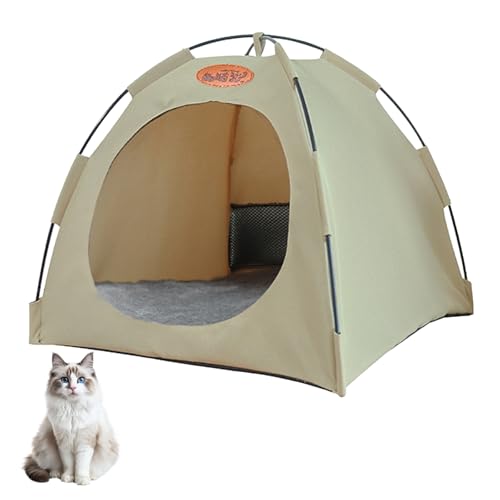 Katzenhöhle Mit Plüsch Dickes Kissen, Faltbares Katzenzelt –Hundehütte, Haustierzelte Häuser, Abnehmbar Und Waschbar Haustierbett, Haustierzelt Katzenhaus (Beige Weiß, L)