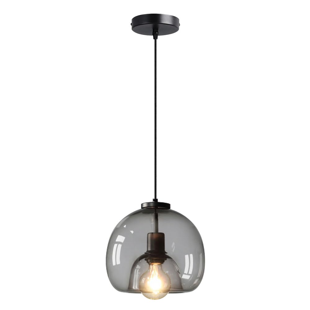 Hebxmf A E27 Screw Single-Head Chandelier, Nordic Industrial Style Pendant Light, Personalized Glass Hanging Lamp Lampshade, Bedroom Restaurant Bar Decoration Lights Fixtures