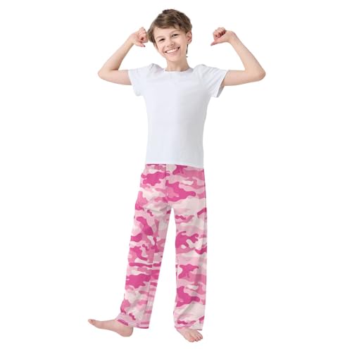 Boys' Pants Pink Camouflage Texture Long Bottoms Jogger Pants Elastic Waist Trousers with Pockets S-XL2