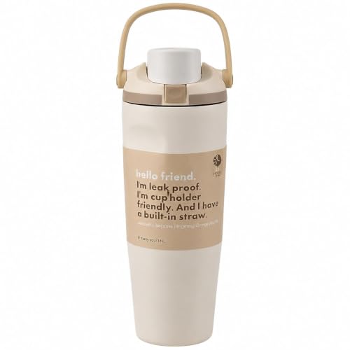 Image of HomeCloud 900ML Stainless Steel Water Bottle - Double-Wall Vacuum Insulated, Leakproof Straw Lid, BPA-Free Reusable Travel Flask with Two-Way Spout for Gym, Office & Outdoor Use (Cream Beige)