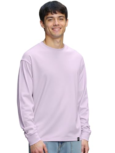 Image of Bewakoof Men's Solid Oversized Fit Full Sleeve Round Neck Cotton T-Shirt