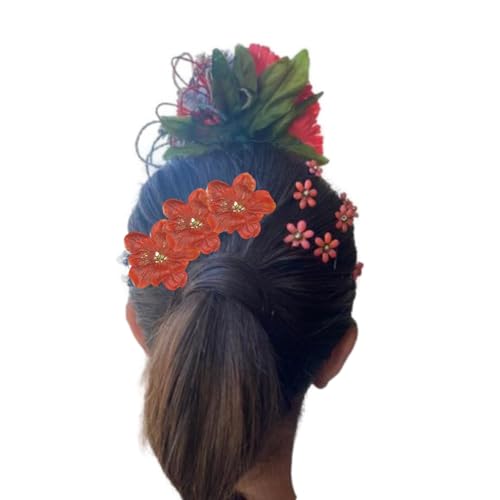 Peinetas Para el Pelo de flor hecha a mano, Tocado de Boda invitada, Adornos Para el Pelo, Peinta Flamenca. 5 CM aprox. (CORAL)