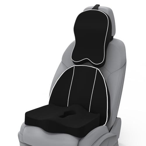 Image of Neckrest Back Support or Orthopaedic Cushion for Long Sitting with Ergonomic Design Made by High Density Memory Foam Used for Car or Office Chairs. (Midnight Black, Spine Support)
