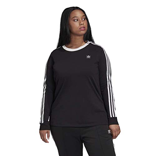 adidas Originals womens 3-Stripes Long Sleeve Tee Black/White 3X