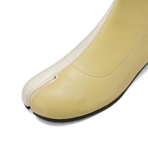 Image of Split Toe Ankle Boots for Women Tabi Japanese Ninja Shoes Low Chunky Heels Booties, Stretch Artificial Leather Boots Back Zipper