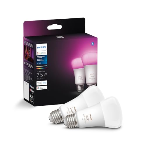 Philips Hue A19 LED Smart Light Bulbs - Flicker-Free 75w Light Bulbs - Control with Hue App - Compatible with Alexa, Google Assistant, and Apple HomeKit - E26 Base - 2 Pack - image 1