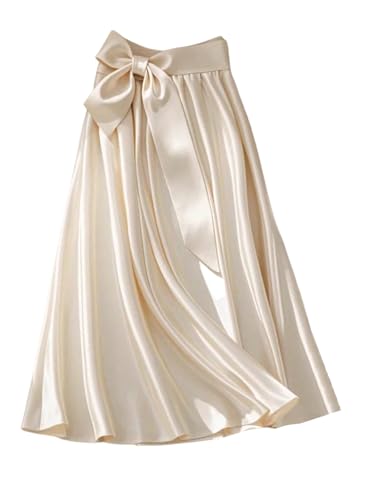 SweatyRocks Women's High Waisted Bowknot Ruffle Satin Elegant Dressy Midi Skirts