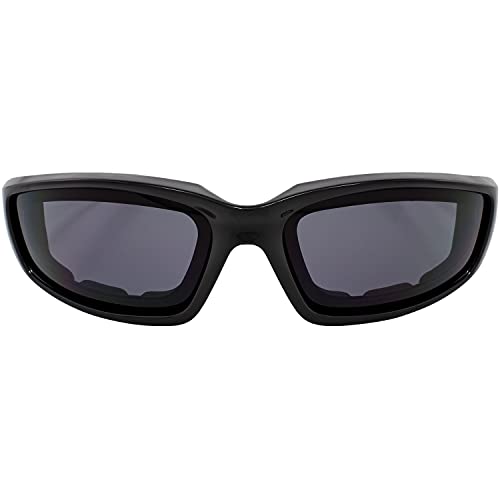 Birdz Eyewear Oriole Padded Motorcycle Glasses Black Frame with Smoked Anti-Fog Lenses and Full Foam Padding